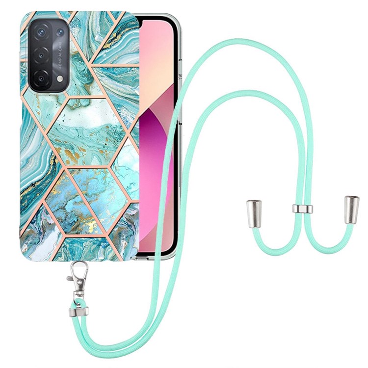 YB IMD Series-5 Slim Lightweight TPU Phone Cover for 	Oppo A74 5G/A93 5G/A54 5G/A93s 5G, Shiny Electroplating Effect IMD IML Marble Pattern Phone Flexible Case with Adjustable Lanyard - Blue