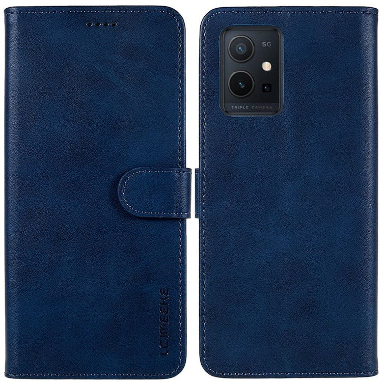 LC.IMEEKE For vivo Y75 5G/Y55 5G/T1 5G Flip Folio Book PU Leather Phone Case Wallet Style Stand Full Body Protective Cover - Blue