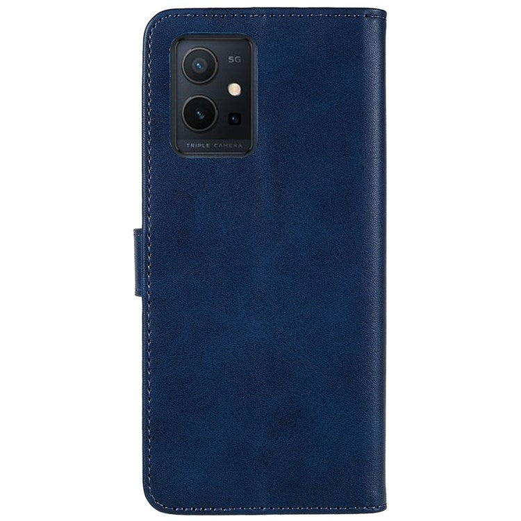 LC.IMEEKE For vivo Y75 5G/Y55 5G/T1 5G Flip Folio Book PU Leather Phone Case Wallet Style Stand Full Body Protective Cover - Blue