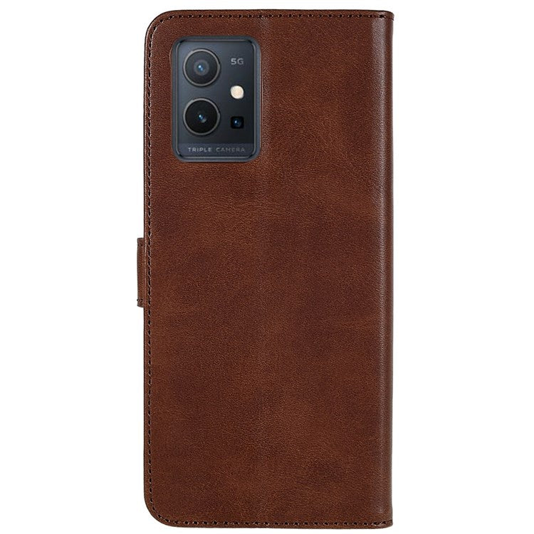 LC.IMEEKE For vivo Y75 5G/Y55 5G/T1 5G Flip Folio Book PU Leather Phone Case Wallet Style Stand Full Body Protective Cover - Brown