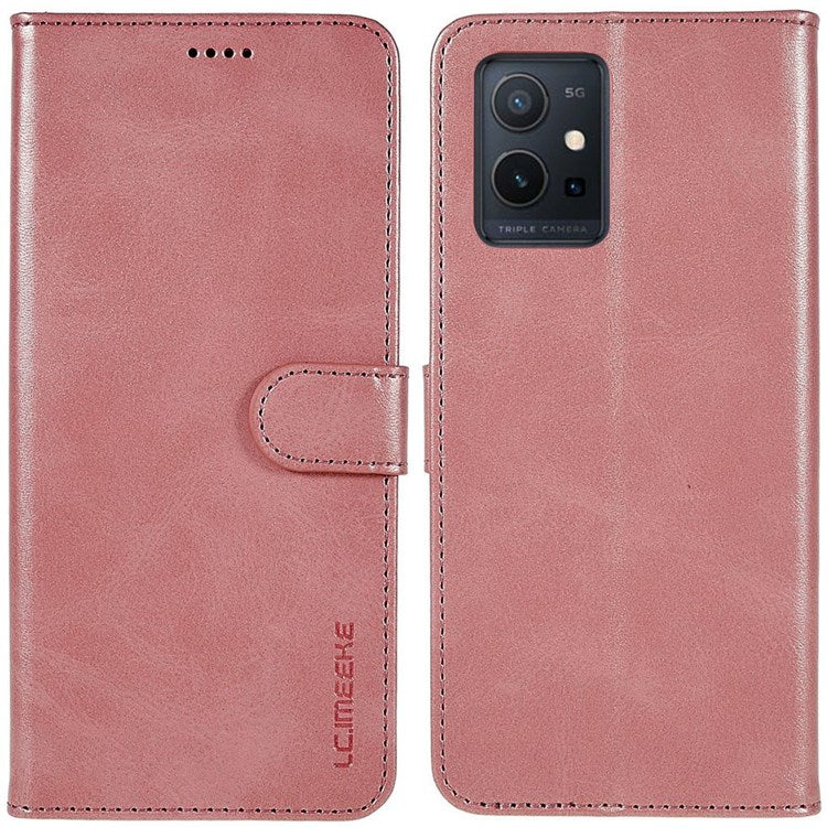 LC.IMEEKE For vivo Y75 5G/Y55 5G/T1 5G Flip Folio Book PU Leather Phone Case Wallet Style Stand Full Body Protective Cover - Pink