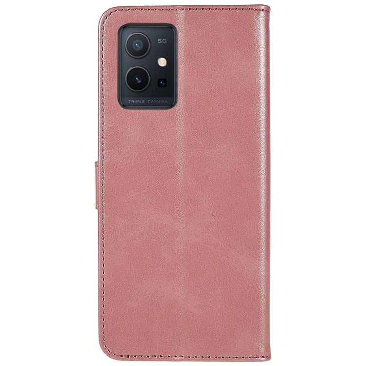 LC.IMEEKE For vivo Y75 5G/Y55 5G/T1 5G Flip Folio Book PU Leather Phone Case Wallet Style Stand Full Body Protective Cover - Pink