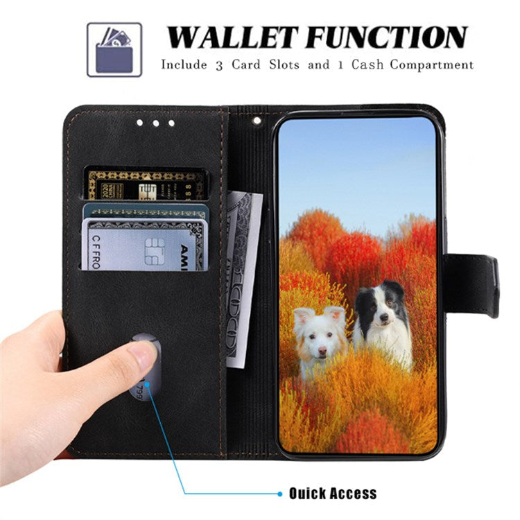 TTUDRCH 004 Skin-touch Leather Splicing Phone Cover for vivo Y72 5G, RFID Blocking Stand Flip Wallet Case with Strap - Black