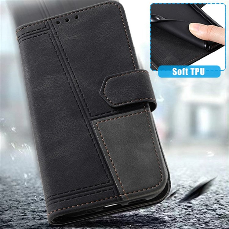 TTUDRCH 004 Skin-touch Leather Splicing Phone Cover for vivo Y72 5G, RFID Blocking Stand Flip Wallet Case with Strap - Black