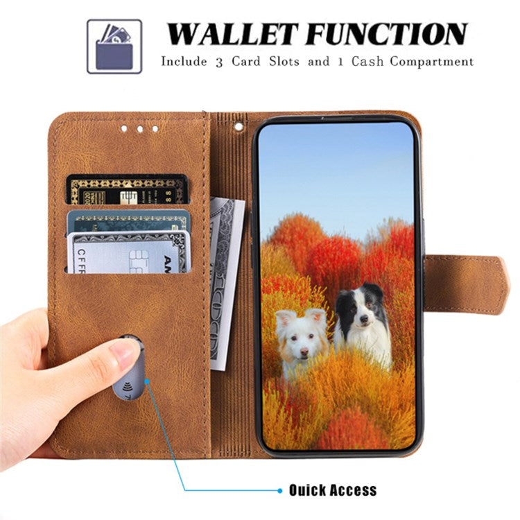 TTUDRCH 004 Skin-touch Leather Splicing Phone Cover for vivo Y72 5G, RFID Blocking Stand Flip Wallet Case with Strap - Brown