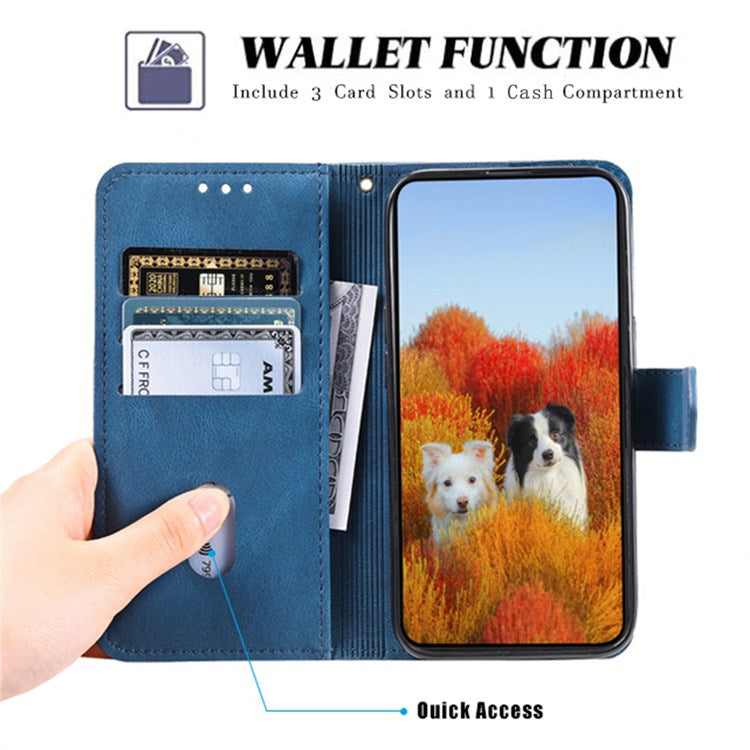 TTUDRCH 004 Skin-touch Leather Splicing Phone Cover for vivo Y72 5G, RFID Blocking Stand Flip Wallet Case with Strap - Blue