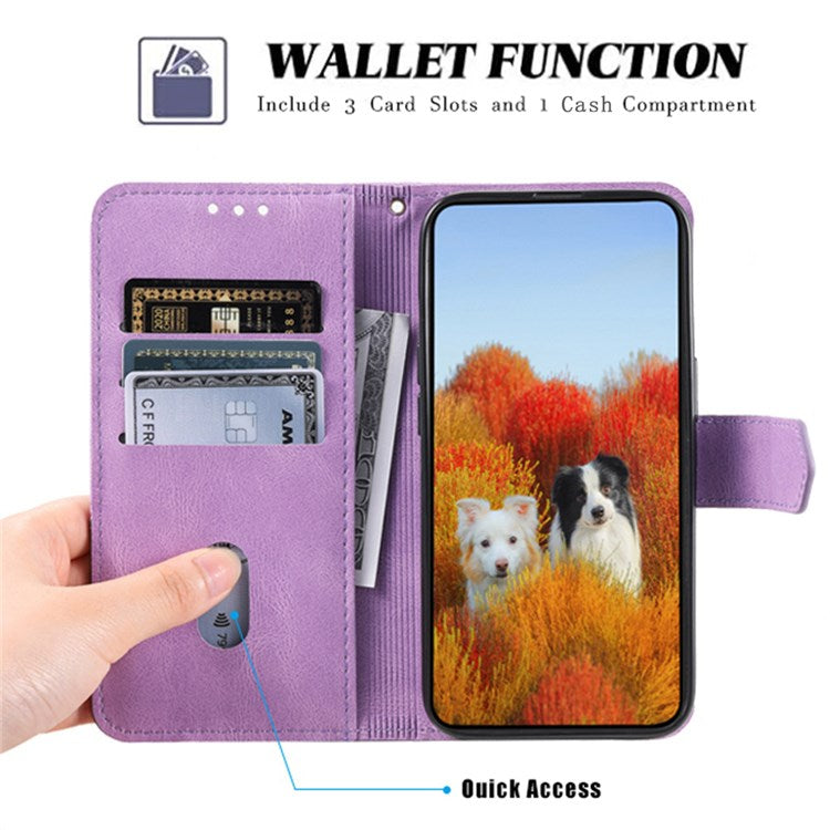 TTUDRCH 004 Skin-touch Leather Splicing Phone Cover for vivo Y72 5G, RFID Blocking Stand Flip Wallet Case with Strap - Purple