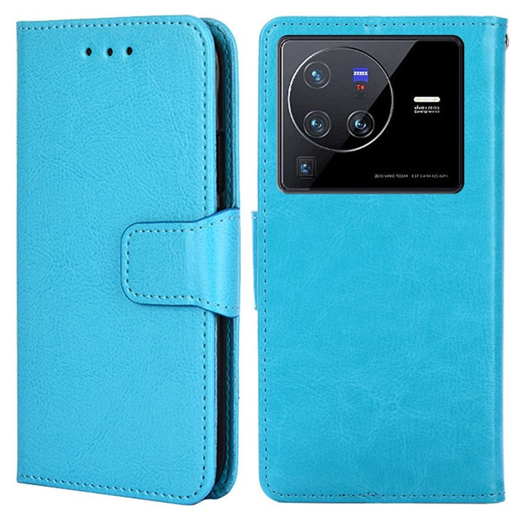 For vivo X80 Pro PU Leather Folio Flip Stand Cover Wallet Book Design Shockproof TPU Interior Case - Baby Blue