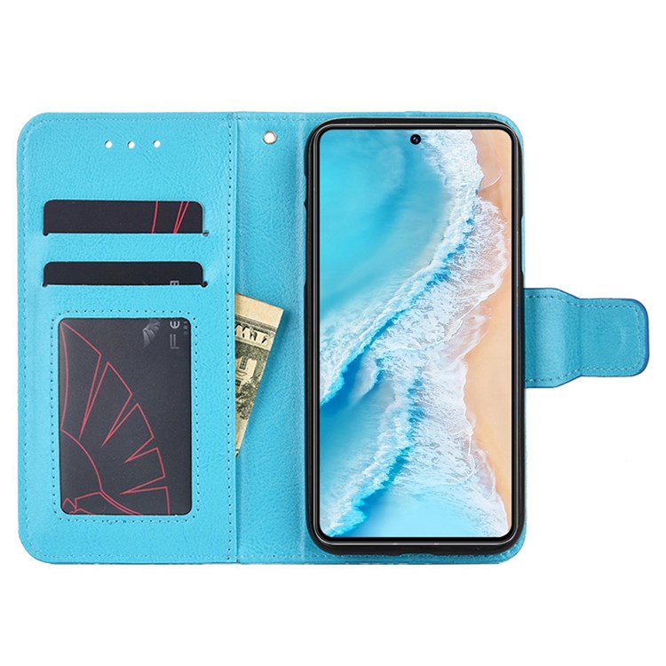 For vivo X80 Pro PU Leather Folio Flip Stand Cover Wallet Book Design Shockproof TPU Interior Case - Baby Blue