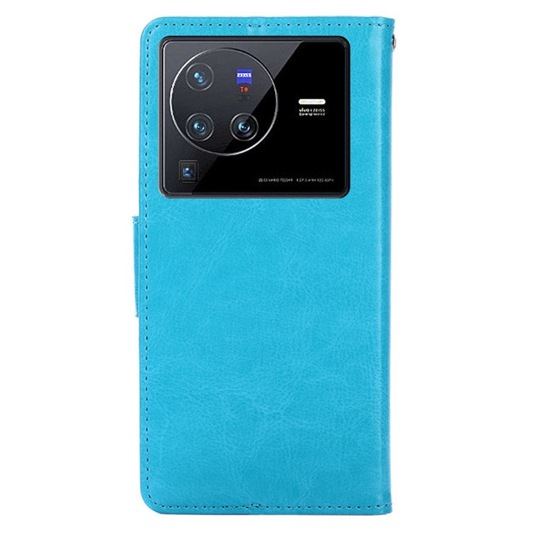 For vivo X80 Pro PU Leather Folio Flip Stand Cover Wallet Book Design Shockproof TPU Interior Case - Baby Blue