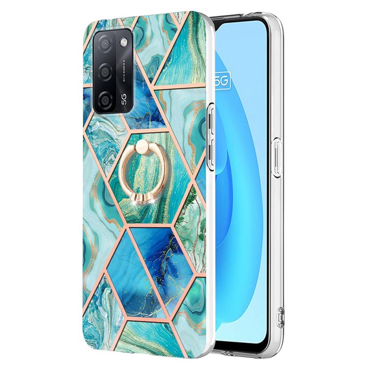 YB IMD Series-7 for Oppo A53s 5G/A55 5G/A54 4G/A16/A54s Kickstand Phone Case Marble Pattern IMD Electroplating TPU Protective Cover - Green