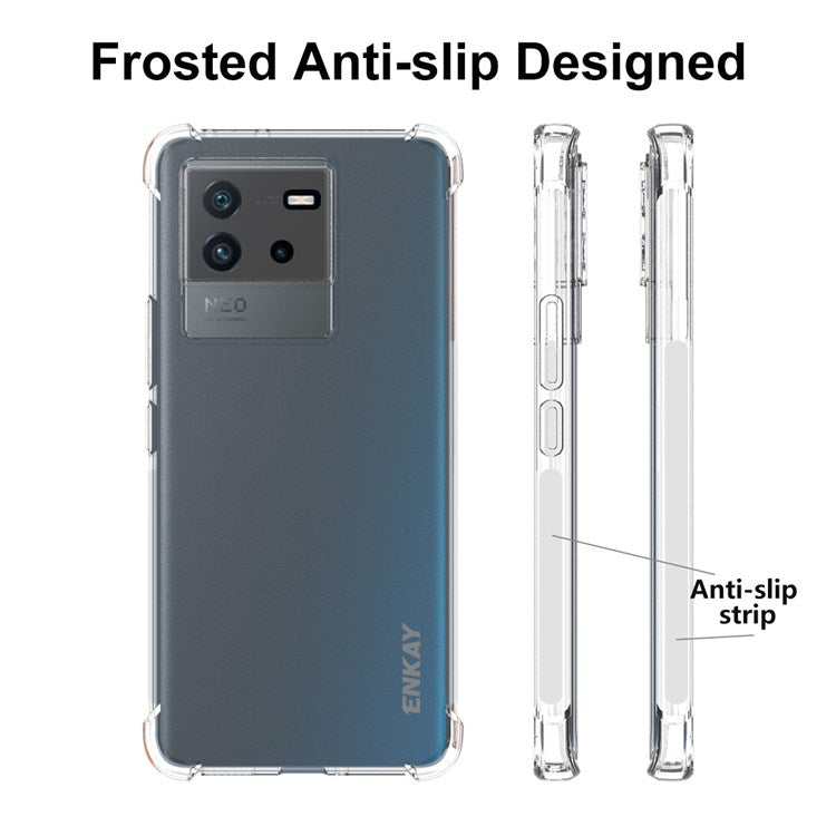 ENKAY HAT PRINCE For vivo iQOO Neo6 Crystal Clear TPU Phone Cover Thickened Corners Shell Protective Case with Anti-slip Strip Edge