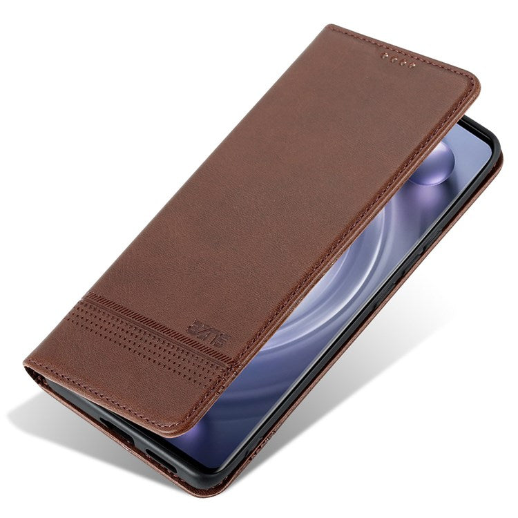 AZNS For vivo X80 PU Leather Magnetic Auto Closure Phone Case Full Protection Wallet Stand Flip Cover - Coffee