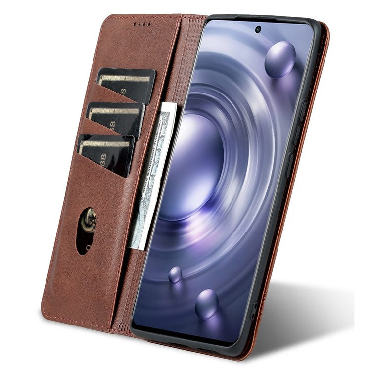 AZNS For vivo X80 PU Leather Magnetic Auto Closure Phone Case Full Protection Wallet Stand Flip Cover - Coffee