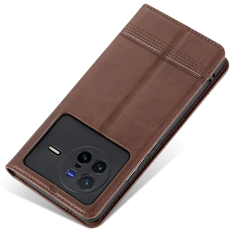 AZNS For vivo X80 PU Leather Magnetic Auto Closure Phone Case Full Protection Wallet Stand Flip Cover - Coffee