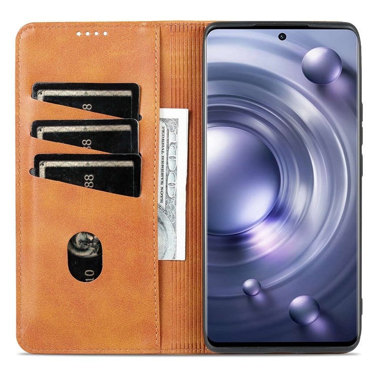 AZNS For vivo X80 PU Leather Magnetic Auto Closure Phone Case Full Protection Wallet Stand Flip Cover - Brown