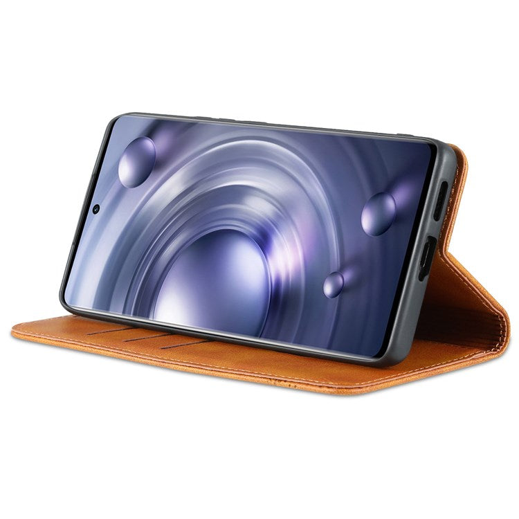 AZNS For vivo X80 PU Leather Magnetic Auto Closure Phone Case Full Protection Wallet Stand Flip Cover - Brown