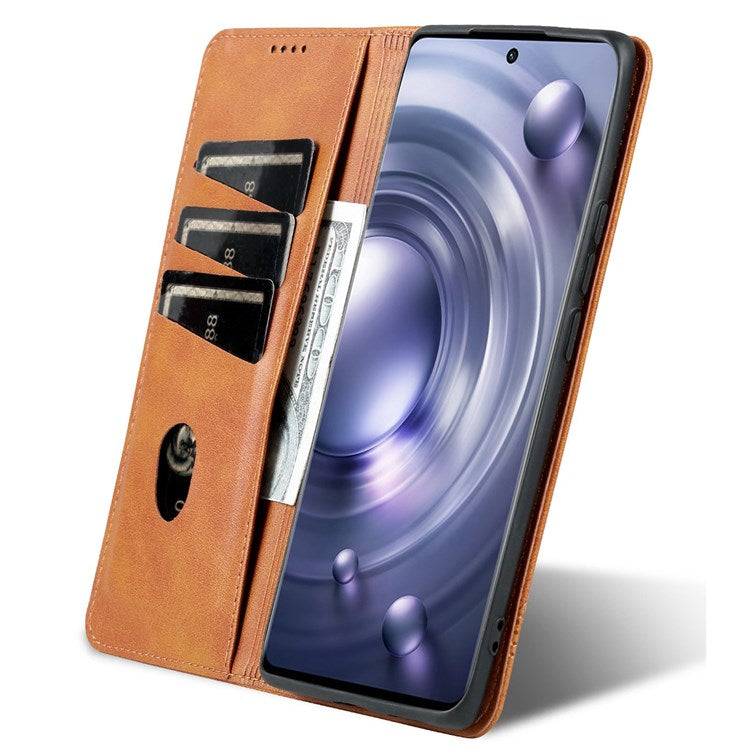 AZNS For vivo X80 PU Leather Magnetic Auto Closure Phone Case Full Protection Wallet Stand Flip Cover - Brown