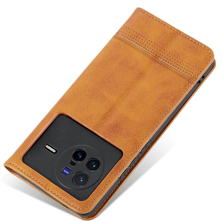 AZNS For vivo X80 PU Leather Magnetic Auto Closure Phone Case Full Protection Wallet Stand Flip Cover - Brown