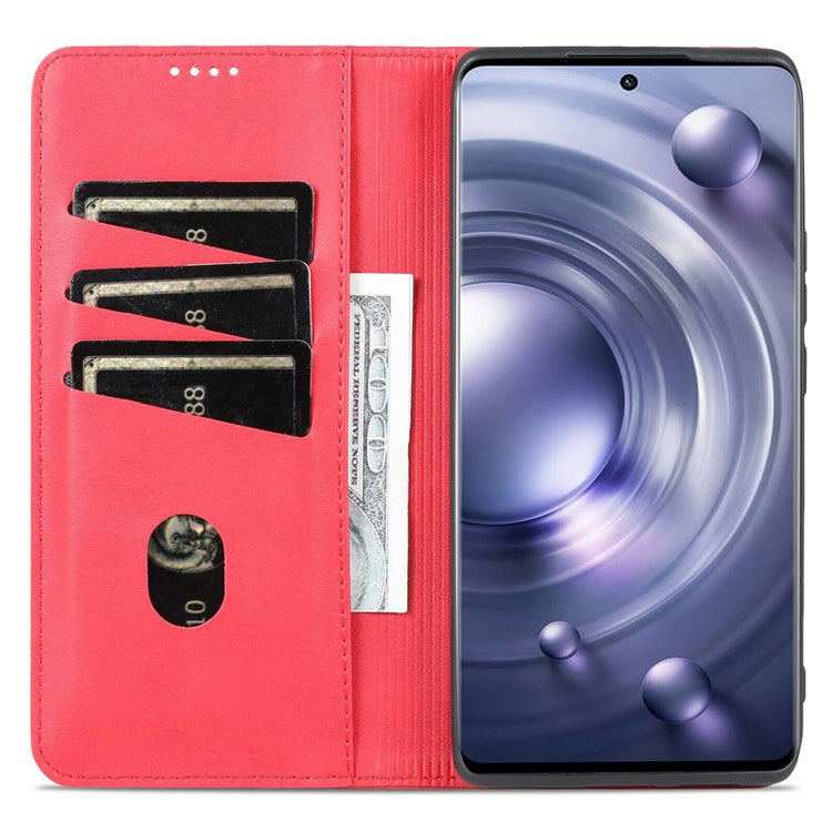 AZNS For vivo X80 PU Leather Magnetic Auto Closure Phone Case Full Protection Wallet Stand Flip Cover - Red