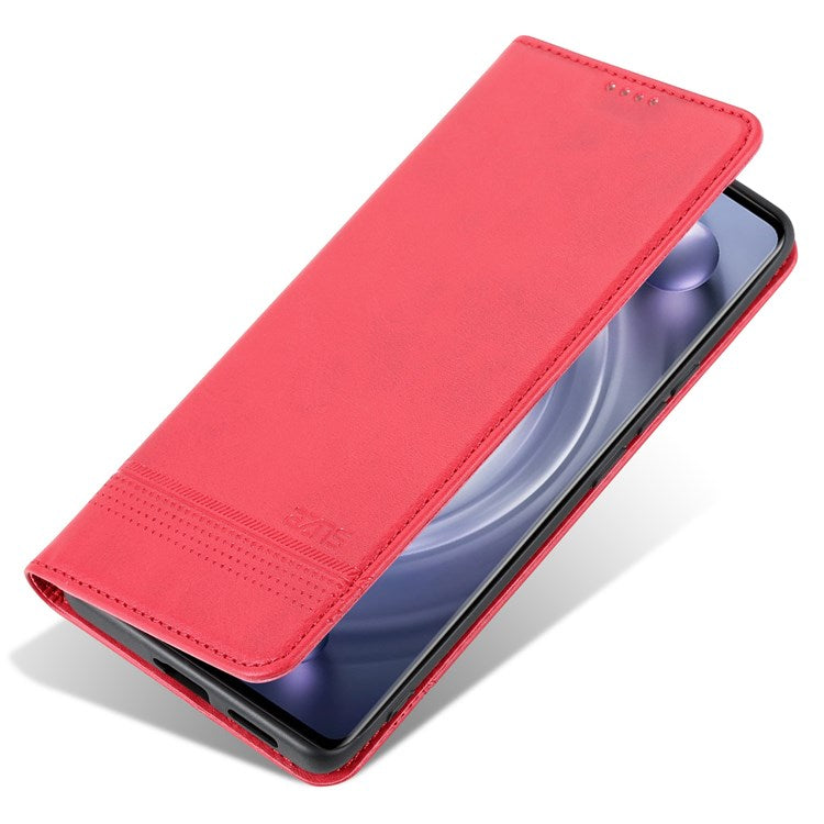 AZNS For vivo X80 PU Leather Magnetic Auto Closure Phone Case Full Protection Wallet Stand Flip Cover - Red