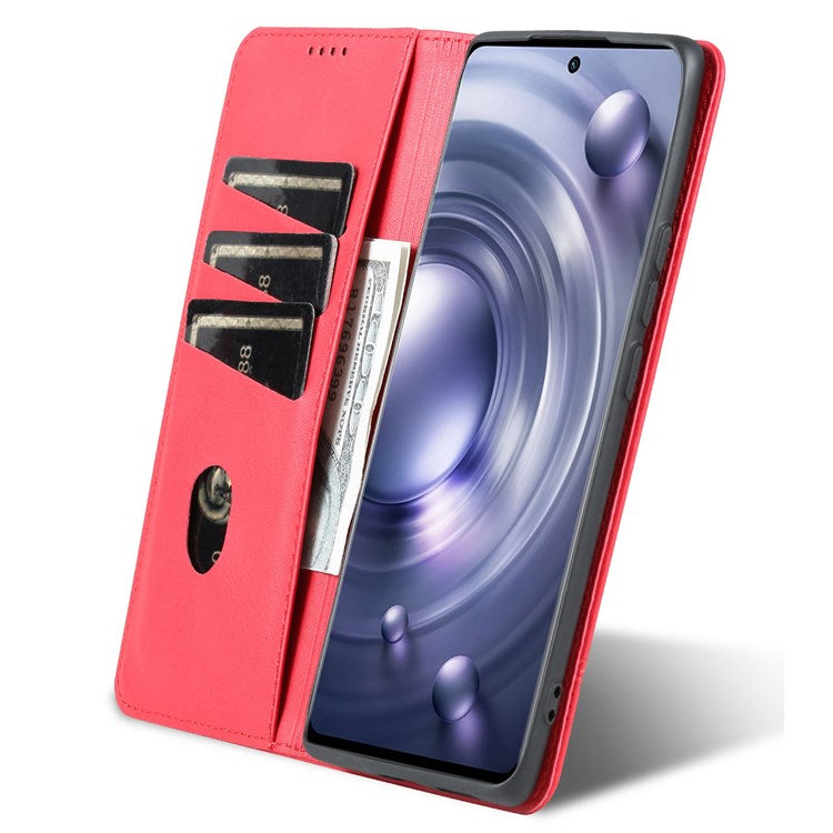 AZNS For vivo X80 PU Leather Magnetic Auto Closure Phone Case Full Protection Wallet Stand Flip Cover - Red