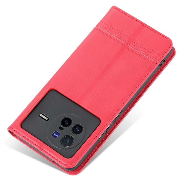 AZNS For vivo X80 PU Leather Magnetic Auto Closure Phone Case Full Protection Wallet Stand Flip Cover - Red