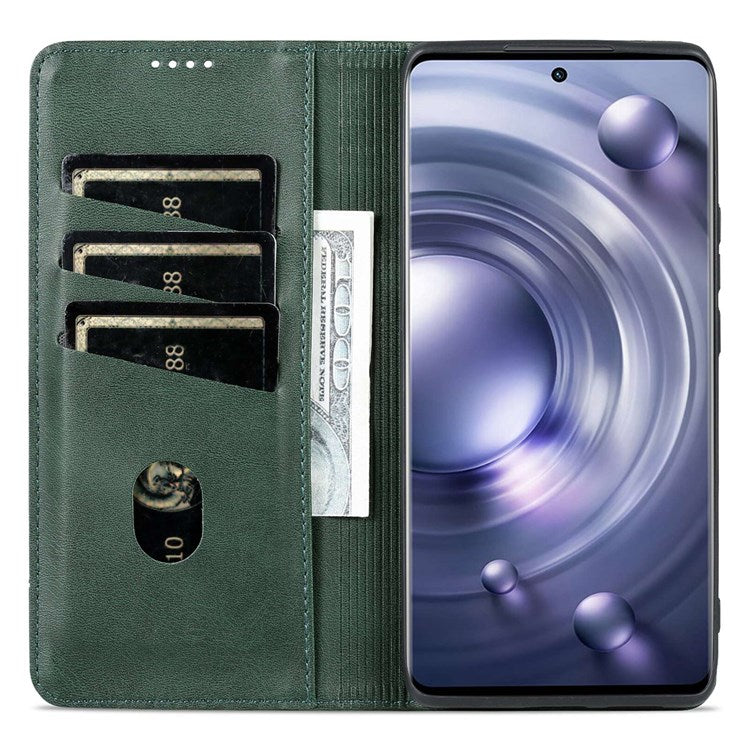 AZNS For vivo X80 PU Leather Magnetic Auto Closure Phone Case Full Protection Wallet Stand Flip Cover - Green