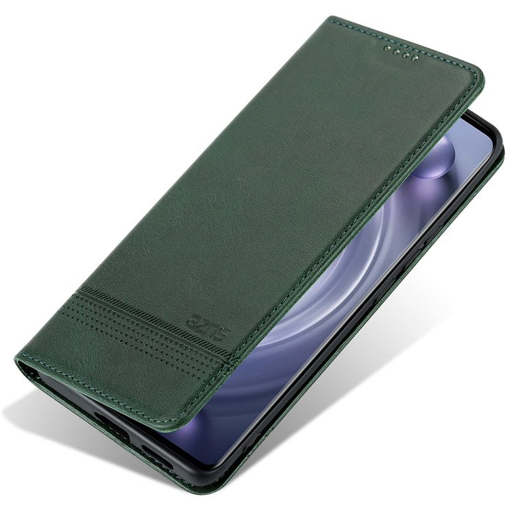 AZNS For vivo X80 PU Leather Magnetic Auto Closure Phone Case Full Protection Wallet Stand Flip Cover - Green