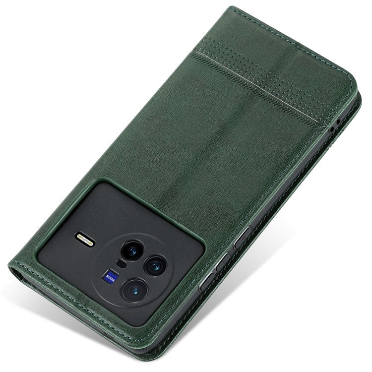 AZNS For vivo X80 PU Leather Magnetic Auto Closure Phone Case Full Protection Wallet Stand Flip Cover - Green