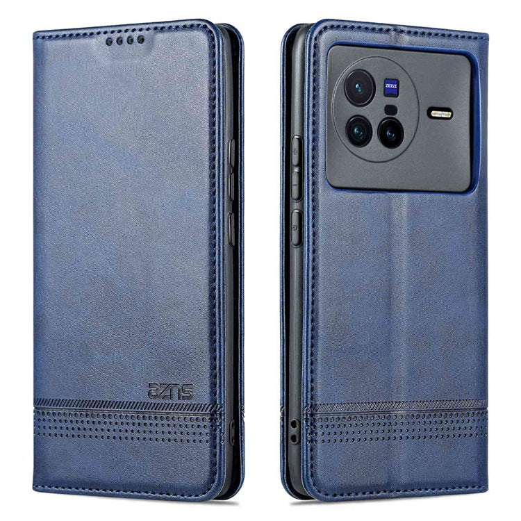 AZNS For vivo X80 PU Leather Magnetic Auto Closure Phone Case Full Protection Wallet Stand Flip Cover - Blue