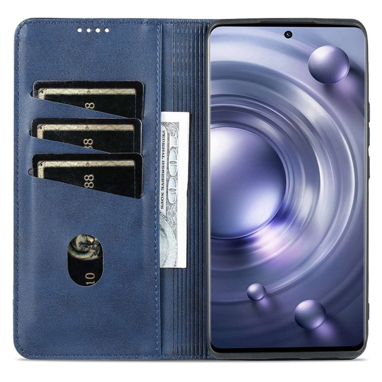 AZNS For vivo X80 PU Leather Magnetic Auto Closure Phone Case Full Protection Wallet Stand Flip Cover - Blue