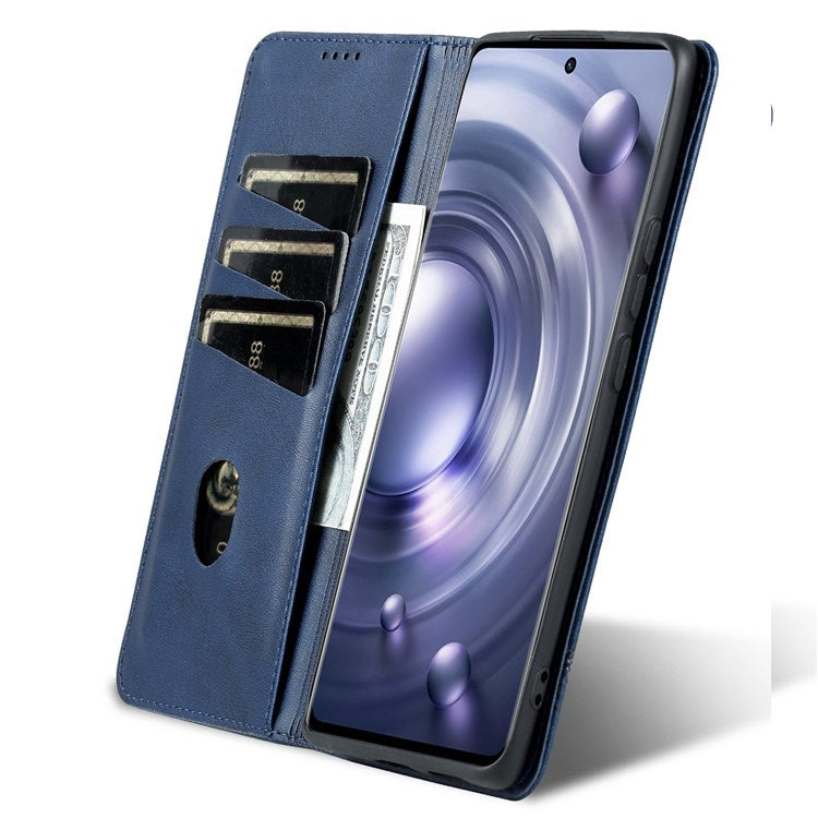 AZNS For vivo X80 PU Leather Magnetic Auto Closure Phone Case Full Protection Wallet Stand Flip Cover - Blue