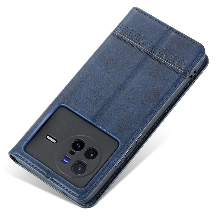 AZNS For vivo X80 PU Leather Magnetic Auto Closure Phone Case Full Protection Wallet Stand Flip Cover - Blue