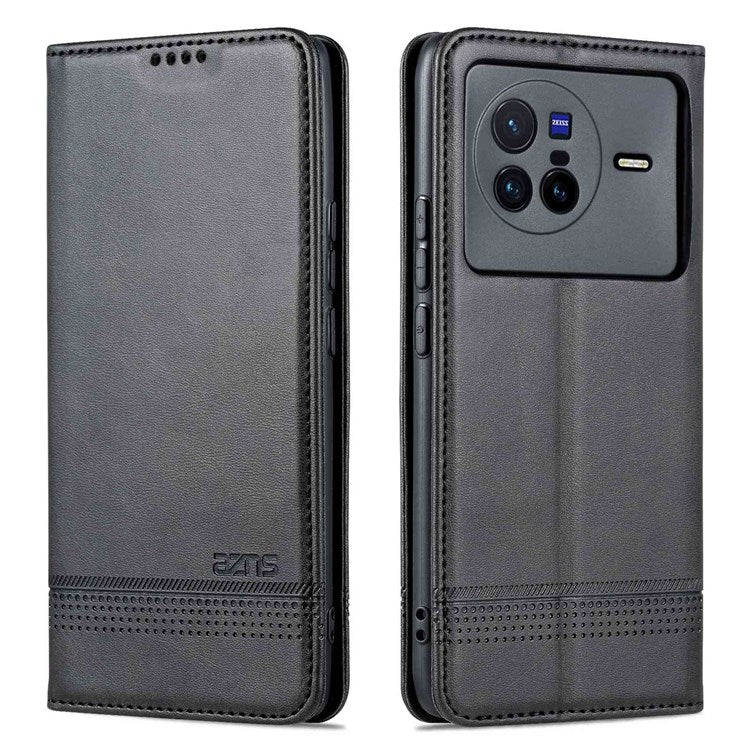 AZNS For vivo X80 PU Leather Magnetic Auto Closure Phone Case Full Protection Wallet Stand Flip Cover - Black