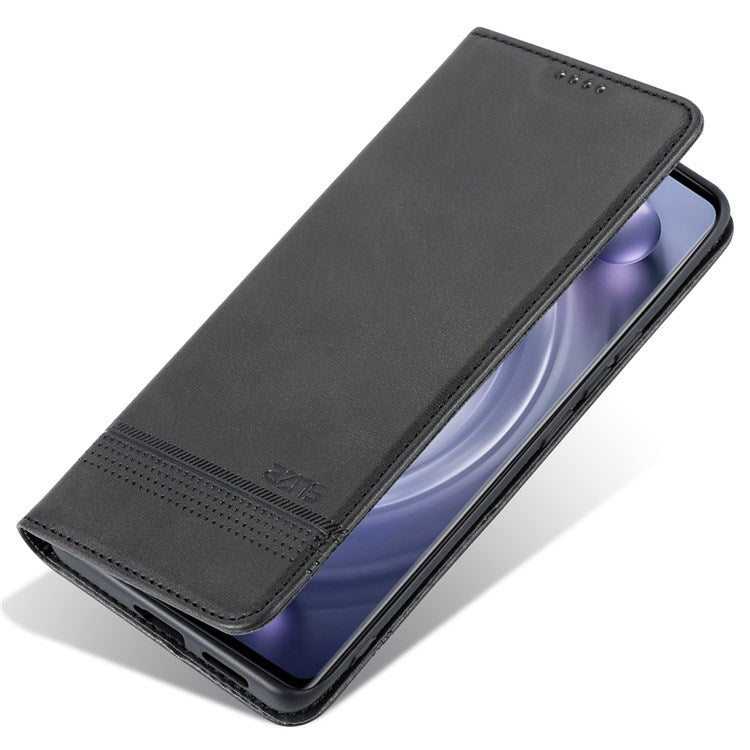 AZNS For vivo X80 PU Leather Magnetic Auto Closure Phone Case Full Protection Wallet Stand Flip Cover - Black