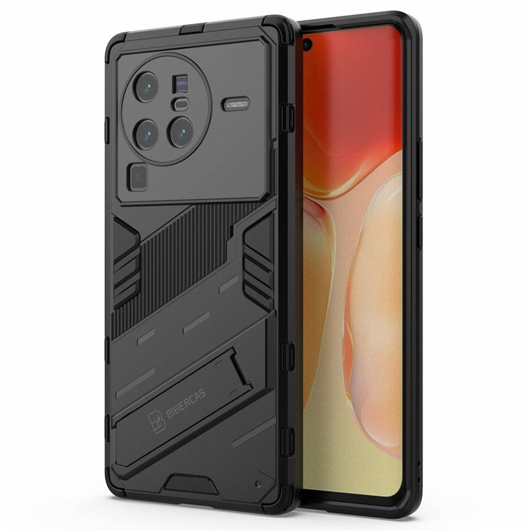 For vivo X80 Pro 5G Kickstand Combo PC + TPU Case Wear-resistant Dual Layer Anti-fall Phone Cover - Black