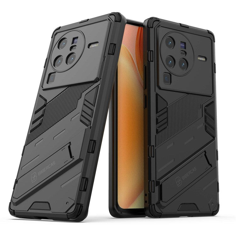 For vivo X80 Pro 5G Kickstand Combo PC + TPU Case Wear-resistant Dual Layer Anti-fall Phone Cover - Black