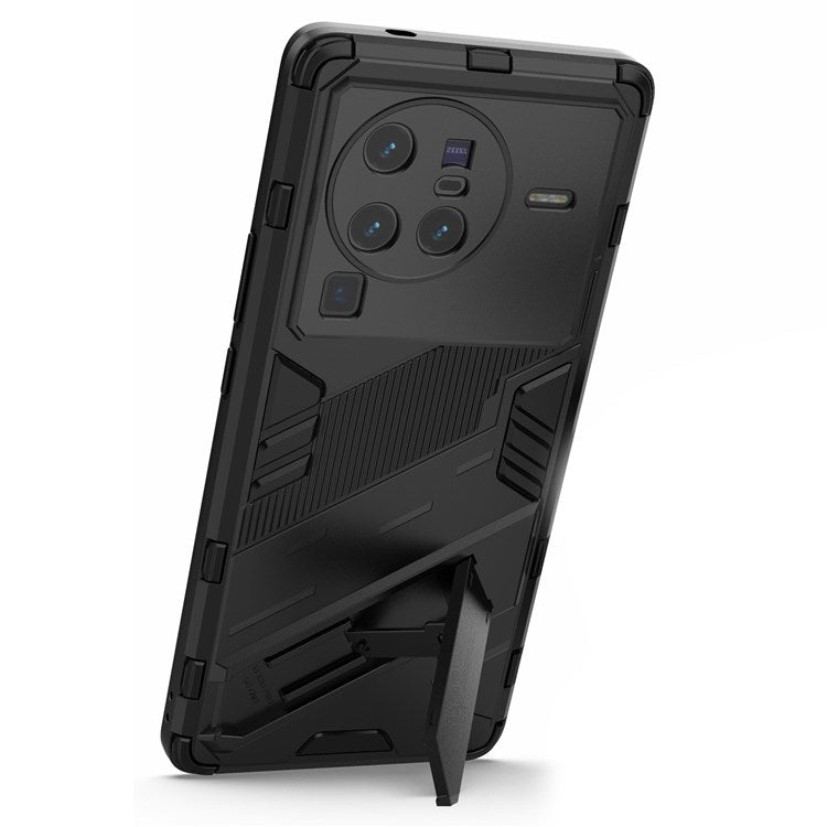 For vivo X80 Pro 5G Kickstand Combo PC + TPU Case Wear-resistant Dual Layer Anti-fall Phone Cover - Black