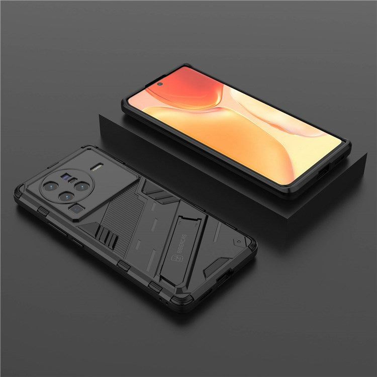 For vivo X80 Pro 5G Kickstand Combo PC + TPU Case Wear-resistant Dual Layer Anti-fall Phone Cover - Black