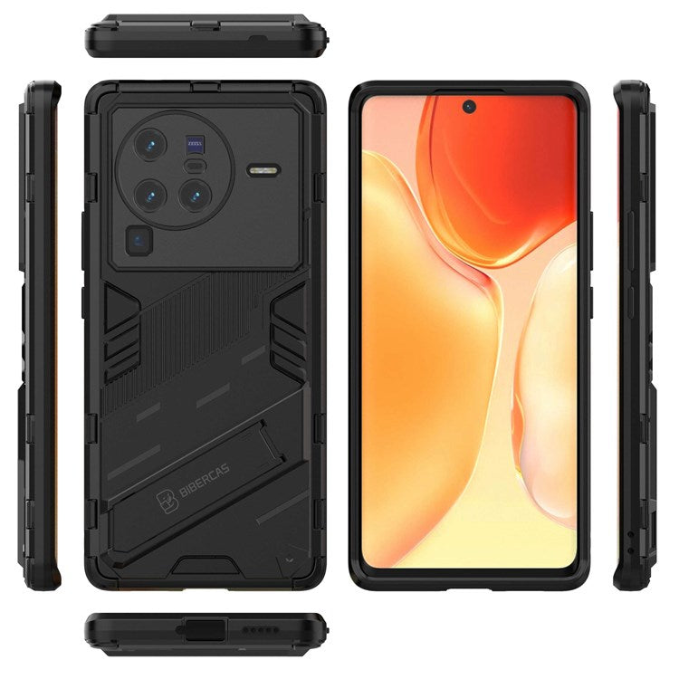 For vivo X80 Pro 5G Kickstand Combo PC + TPU Case Wear-resistant Dual Layer Anti-fall Phone Cover - Black