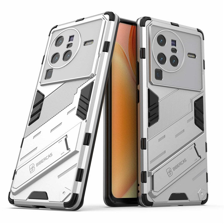 For vivo X80 Pro 5G Kickstand Combo PC + TPU Case Wear-resistant Dual Layer Anti-fall Phone Cover - White