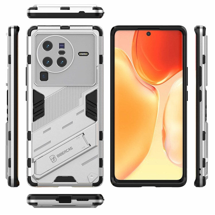 For vivo X80 Pro 5G Kickstand Combo PC + TPU Case Wear-resistant Dual Layer Anti-fall Phone Cover - White