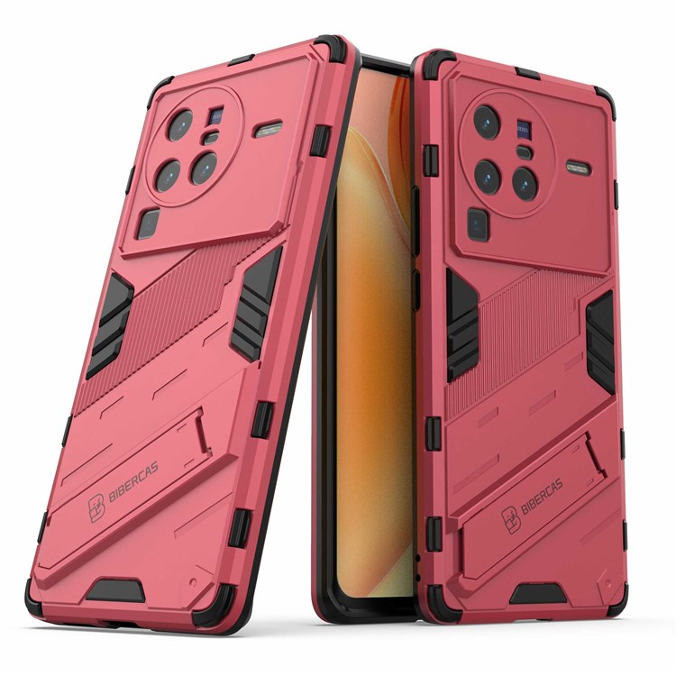 For vivo X80 Pro 5G Kickstand Combo PC + TPU Case Wear-resistant Dual Layer Anti-fall Phone Cover - Rose