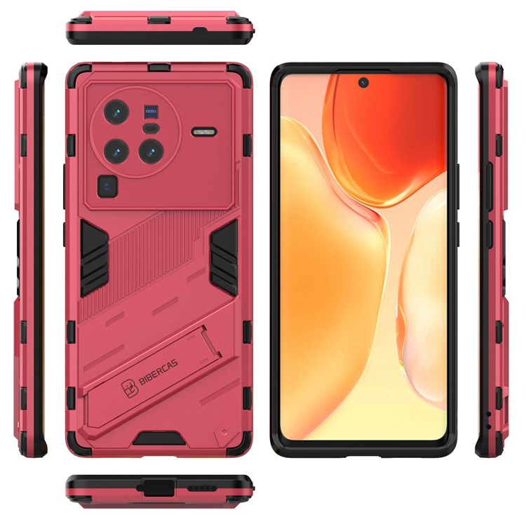 For vivo X80 Pro 5G Kickstand Combo PC + TPU Case Wear-resistant Dual Layer Anti-fall Phone Cover - Rose