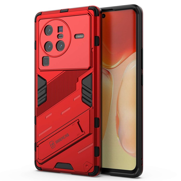 For vivo X80 Pro 5G Kickstand Combo PC + TPU Case Wear-resistant Dual Layer Anti-fall Phone Cover - Red