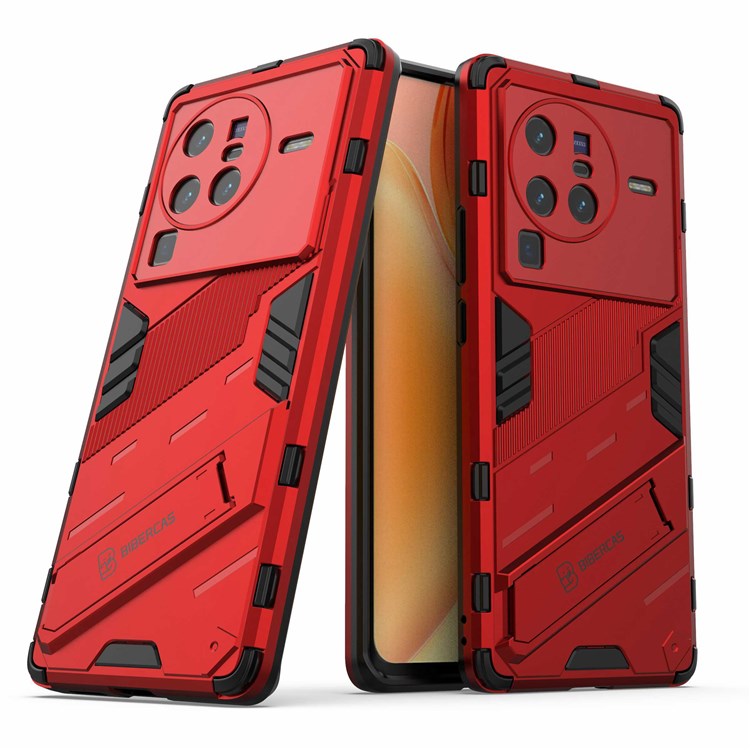 For vivo X80 Pro 5G Kickstand Combo PC + TPU Case Wear-resistant Dual Layer Anti-fall Phone Cover - Red