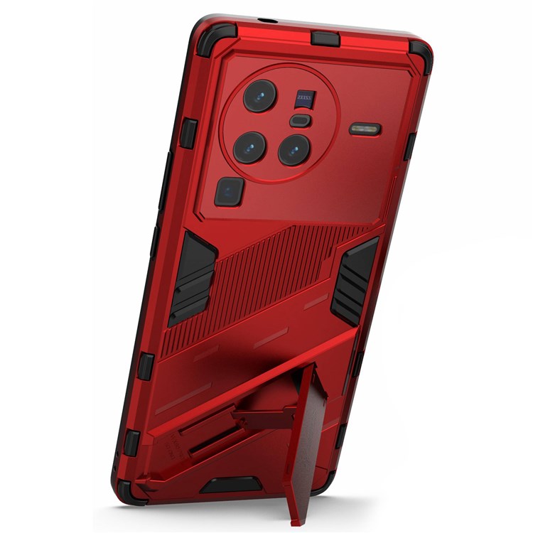 For vivo X80 Pro 5G Kickstand Combo PC + TPU Case Wear-resistant Dual Layer Anti-fall Phone Cover - Red