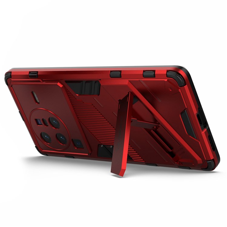 For vivo X80 Pro 5G Kickstand Combo PC + TPU Case Wear-resistant Dual Layer Anti-fall Phone Cover - Red