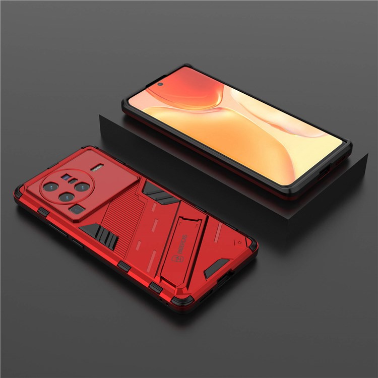 For vivo X80 Pro 5G Kickstand Combo PC + TPU Case Wear-resistant Dual Layer Anti-fall Phone Cover - Red